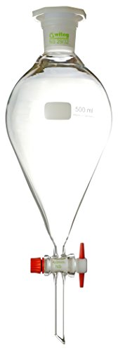 Scheidetrichter n. ISO 4800, 100ml NS19/26 mit PE-Stopfen, PTFE-Hahnküken, konische Form, 2 Stück, hergestellt aus Borosilikatglas 3.3 von Witeg