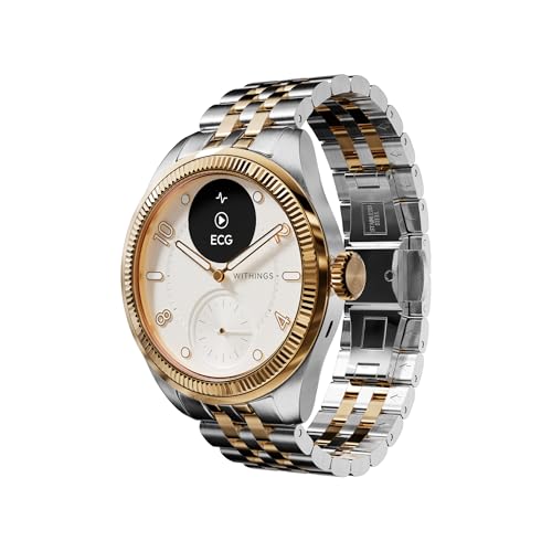 Withings ScanWatch Nova Brilliant Heart Health Hybrid Uni Smartwatch - EKG, SPO2, Temperaturüberwachung, Schlaf, Atemgesundheit, Zyklusüberwachung, 30 Tage Akkulaufzeit (Gold-Silber) von Withings
