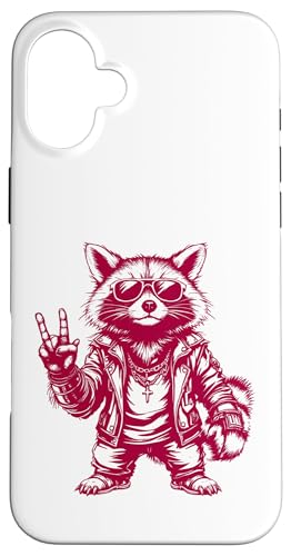 Rock Musik Outfit Retro Vintage Design Lustiges Waschbär Hülle für iPhone 16 Plus von Witzige Waschbär Rock Grafik Herren Damen Kinder