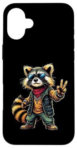 Rock Musik Outfit Retro Vintage Design Lustiges Waschbär Hülle für iPhone 16 Plus von Witzige Waschbär Rock Grafik Herren Damen Kinder