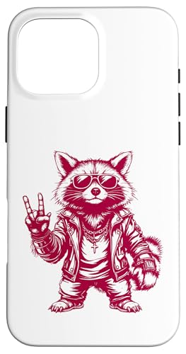 Rock Musik Outfit Retro Vintage Design Lustiges Waschbär Hülle für iPhone 16 Pro Max von Witzige Waschbär Rock Grafik Herren Damen Kinder