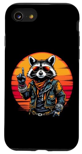 Rock Musik Outfit Retro Vintage Design Lustiges Waschbär Hülle für iPhone SE (2020) / 7 / 8 von Witzige Waschbär Rock Grafik Herren Damen Kinder