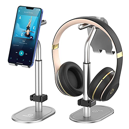 Kopfhörer- und Telefonständer, WixGear Premium Kopfhörer und Telefonständer für iPhones, Android Smartphones & Mini Tablets - Stabiler Metall-Telefonständer von WixGear