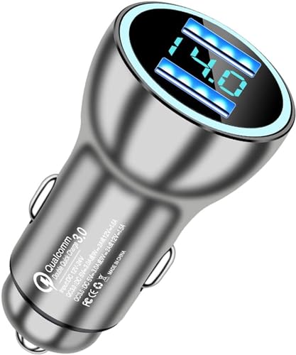 Wixzor Dual QC3.0 Autoladegerät, 36 W, USB C, Kfz-Ladegerät mit LED-Voltmeter, für Samsung Galaxy S23 S22, iPhone 15 Pro Max (Silber) von Wixzor