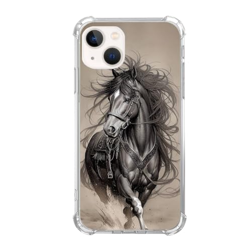 Wizeyake Cooles Pferd Handyhülle kompatibel mit iPhone 13, eine robuste Pferde-Tiermalerei Hülle für trendiges cooles Mädchen Jungen, Silikon Stoßfest TPU Bumper Schutzhülle für iPhone 13 von Wizeyake