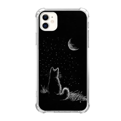 Wizeyake iPhone 12/iPhone 12 Pro Case, Silikon-TPU Basic Case mit Katze und Mond Muster, Stoßfest, Kratzfest, Kameraschutz, reaktionsschnelle Tasten, Unisex, Glänzend, Weltraum, Erwachsener und Jugend von Wizeyake