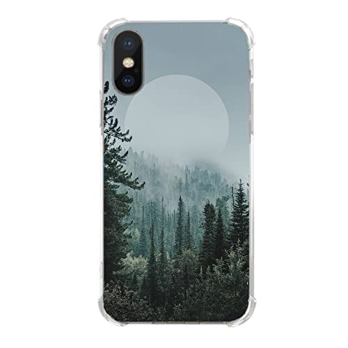 Woods Forest Landscape Mist Mountains Handyhülle kompatibel mit iPhone X/iPhone XS, Wald Berg Sonnenaufgang/Sonnenuntergang Mädchen Junge Hülle für iPhone X/iPhone XS, stoßfeste TPU Bumper Schutzhülle von Wizeyake
