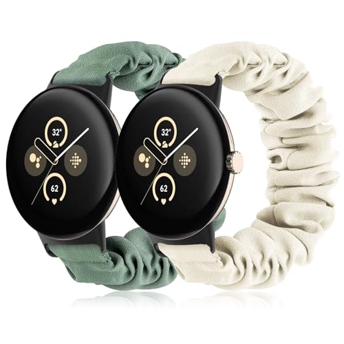 Wizvv 2 Pack Scrunchie Uhrenarmbänder für Google Pixel Watch 3 41mm/Google Pixel Watch 2 /Google Pixel Watch 1, Elastische Stoff-Ersatzbänder für Frauen und Mädchen von Wizvv