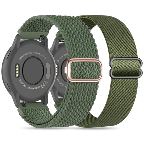 Wizvv 20mm Geflochten Loop & Elastisch Nylon Armband, Kompatibel mit Garmin Venu/Venu 2 Plus/Venu Sq/Venu sq 2/Venu Sq Music, Dehnbares Nylon Armband für Forerunner 55/245/245 Music Herren Damen von Wizvv