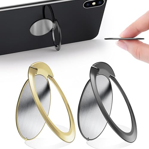 Wjelet 2 Stück Handy Ring Halterung, Smartphone Fingerhalter, 360 Grad Drehung 1,8 mm Ultradünner Universal Magnetische Autohalterung für alle Smartphones (Gold+Schwarz) von Wjelet