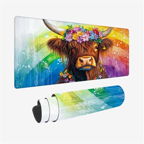 Hochlandrinder Mousepad, Blume Mauspad XXL 800x300mm, Schreibtischunterlage mit Vernähte Kanten und rutschfeste Gummibasis, WassXerdicht Anti-Rutsch Mouse Pad für Gaming, PC Zubehör, Gifts,Model894 Hochlandrinder Mousepad, Blume Mauspad XXL 800x300mm, Schreibtischunterlage mit Vernähte Kanten und rutschfeste Gummibasis, WassXerdicht Anti-Rutsch Mouse Pad für Gaming, PC Zubehör, Gifts,Model894 von Wjffnzbz