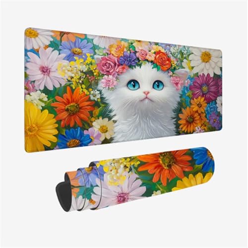 Katze Mousepad, Blume Mauspad XXL 900x300mm, Schreibtischunterlage mit Vernähte Kanten und rutschfeste Gummibasis, WassXerdicht Anti-Rutsch Mouse Pad für Gaming, PC Zubehör, Gifts for Women,Model840 Katze Mousepad, Blume Mauspad XXL 900x300mm, Schreibtischunterlage mit Vernähte Kanten und rutschfeste Gummibasis, WassXerdicht Anti-Rutsch Mouse Pad für Gaming, PC Zubehör, Gifts for Women,Model840 von Wjffnzbz