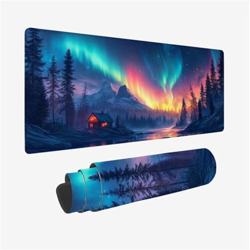 Mauspad Aurora Muster Design, Gletscher Mousepad XXL 70x30cm, Schreibtischunterlage mit rutschfeste Gummibasis, WassXerdicht Mouse Pad Schreibtisch Zubehör für Büro Deko, Geschenke für Frauen,Model79 von Wjffnzbz