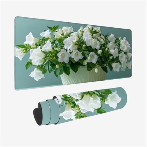 Mauspad Blume Muster Design, Weiß Mousepad XXL 80x40cm, Große Schreibtischunterlage mit Rutschfeste Gummibasis, WassXerdicht Mouse Pad Schreibtisch Zubehör für Büro Deko, Geschenke für Frauen,Model742 von Wjffnzbz