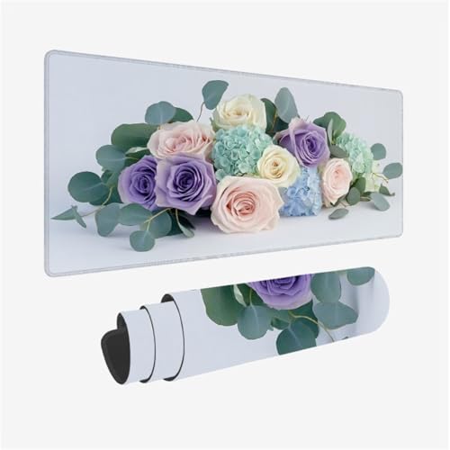 Mauspad Blume Muster Design, anlage Mousepad XXL 90x40cm, Schreibtischunterlage mit rutschfeste Gummibasis, WassXerdicht Mouse Pad Schreibtisch Zubehör für Büro Deko, Geschenke für Frauen,Model400 von Wjffnzbz