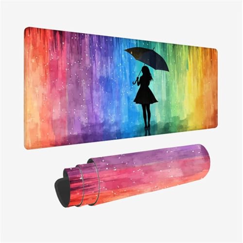 Mauspad Frau Muster Design, Regenschirm Mousepad XXL 70x30cm, Schreibtischunterlage mit Rutschfeste Gummibasis, WassXerdicht Mouse Pad Schreibtisch Zubehör für Büro Deko, Geschenke für Frauen,Model724 von Wjffnzbz