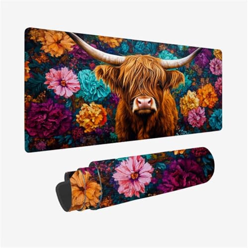 Mauspad Hochlandrinder Muster, Blume Mousepad XXL 70x30cm, Schreibtischunterlage mit rutschfeste Gummibasis, WassXerdicht Mouse Pad Schreibtisch Zubehör für Büro Deko, Geschenke für Frauen,Model892 Mauspad Hochlandrinder Muster, Blume Mousepad XXL 70x30cm, Schreibtischunterlage mit rutschfeste Gummibasis, WassXerdicht Mouse Pad Schreibtisch Zubehör für Büro Deko, Geschenke für Frauen,Model892 von Wjffnzbz