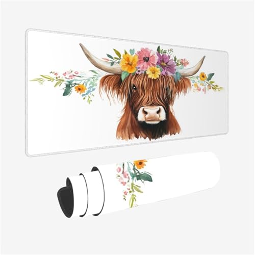 Mauspad Hochlandrinder Muster, Blume Mousepad XXL 80x40cm, Schreibtischunterlage mit rutschfeste Gummibasis, WassXerdicht Mouse Pad Schreibtisch Zubehör für Büro Deko, Geschenke für Frauen,Model991 Mauspad Hochlandrinder Muster, Blume Mousepad XXL 80x40cm, Schreibtischunterlage mit rutschfeste Gummibasis, WassXerdicht Mouse Pad Schreibtisch Zubehör für Büro Deko, Geschenke für Frauen,Model991 von Wjffnzbz