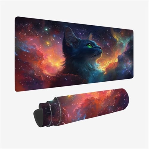 Mauspad Katze Muster Design, Fantasie Mousepad XXL 100x50cm, Schreibtischunterlage mit rutschfeste Gummibasis, WassXerdicht Mouse Pad Schreibtisch Zubehör für Büro Deko, Geschenke für Frauen,Model145 von Wjffnzbz