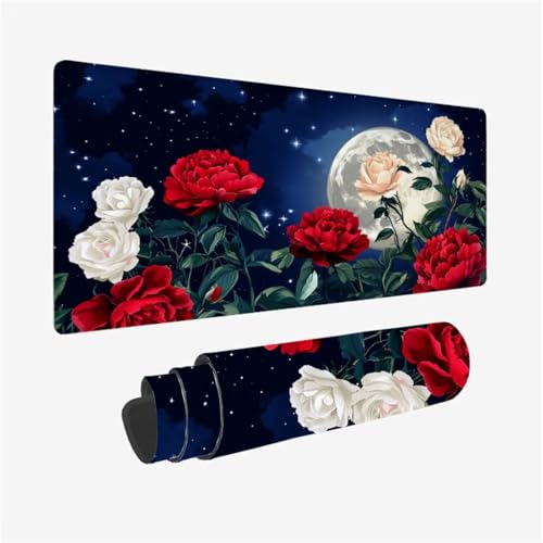 Mauspad Pfingstrose Muster Design, Mond Mousepad XXL 80x30cm, Schreibtischunterlage mit Rutschfeste Gummibasis, WassXerdicht Mouse Pad Schreibtisch Zubehör für Büro Deko, Geschenke für Frauen,Model985 Mauspad Pfingstrose Muster Design, Mond Mousepad XXL 80x30cm, Schreibtischunterlage mit Rutschfeste Gummibasis, WassXerdicht Mouse Pad Schreibtisch Zubehör für Büro Deko, Geschenke für Frauen,Model985 von Wjffnzbz