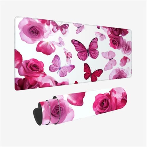Mauspad Schmetterling Muster, Blume Mousepad XXL 80x30cm, Schreibtischunterlage mit rutschfeste Gummibasis, WassXerdicht Mouse Pad Schreibtisch Zubehör für Büro Deko, Geschenke für Frauen,Model904 Mauspad Schmetterling Muster, Blume Mousepad XXL 80x30cm, Schreibtischunterlage mit rutschfeste Gummibasis, WassXerdicht Mouse Pad Schreibtisch Zubehör für Büro Deko, Geschenke für Frauen,Model904 von Wjffnzbz