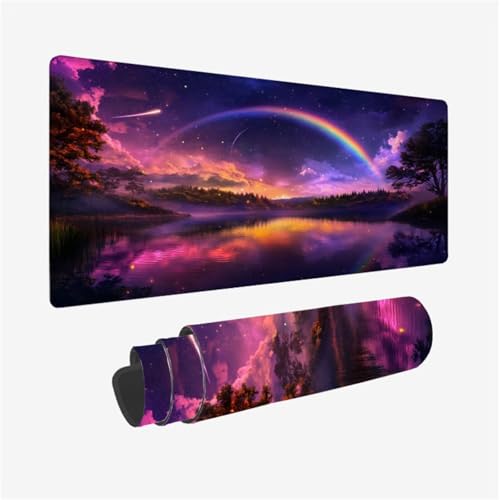 Mauspad See Muster Design, Regenbogen Mousepad XXL 90x40cm, Schreibtischunterlage mit rutschfeste Gummibasis, WassXerdicht Mouse Pad Schreibtisch Zubehör für Büro Deko, Geschenke für Frauen,Model784 von Wjffnzbz