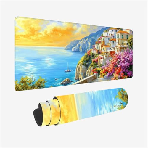 Mauspad Stadt Muster Design, Blume Mousepad XXL 70x30cm, Schreibtischunterlage mit rutschfeste Gummibasis, WassXerdicht Mouse Pad Schreibtisch Zubehör für Büro Deko, Geschenke für Frauen,Model772 von Wjffnzbz