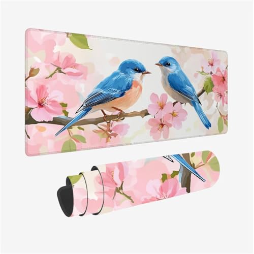 Vogel Mousepad, PfirsichblüTe Mauspad XXL 700x300mm, Schreibtischunterlage mit Vernähte Kanten und rutschfeste Gummibasis, WassXerdicht Anti-Rutsch Mouse Pad für Gaming, PC Zubehör, Gifts,Model975 von Wjffnzbz
