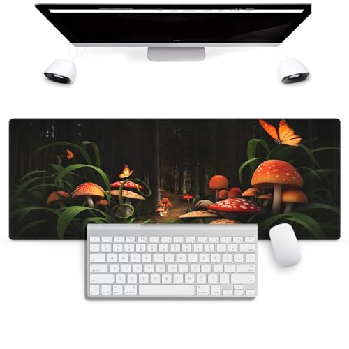Erweitertes XXL-Gaming-Mauspad mit genähten Kanten für PC, Zuhause und Büro, Pilze in tiefem Dunkelwald, Fantasie, Natur, Erdweg, mystisches Design, glatte Stoffoberfläche, rutschfeste Unterseite Erweitertes XXL-Gaming-Mauspad mit genähten Kanten für PC, Zuhause und Büro, Pilze in tiefem Dunkelwald, Fantasie, Natur, Erdweg, mystisches Design, glatte Stoffoberfläche, rutschfeste Unterseite von Wknoon