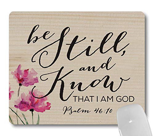 Wknoon Mauspad mit inspirierendem Zitat "Be Still and Know That I Am God", rustikale Holzmaserung, Vintage-Design, Pink mit floralem Zitat, christlicher Bibelvers von Wknoon