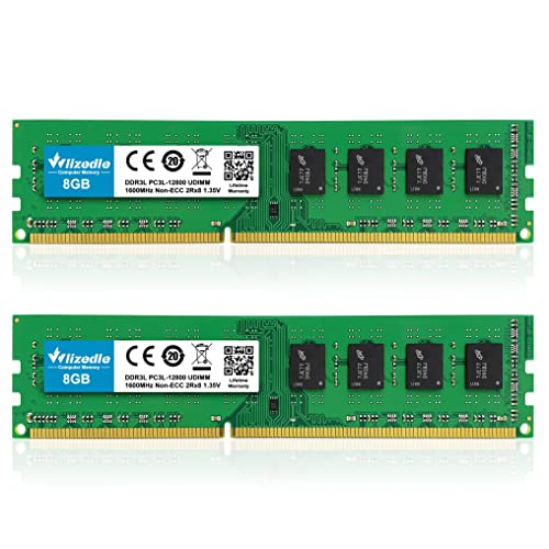 DDR3/DDR3L 16GB Kit (2x8GB) Desktop Arbeitsspeicher 1600MHz CL11 U-DIMM Wlizedle PC Computer Memory RAM PC3L-12800 240-Pin 1.35V/1.5V Non-ECC Unbuffered 2Rx8 Upgrade Desktop Speicher für Rechner, Grün von Wlizedle