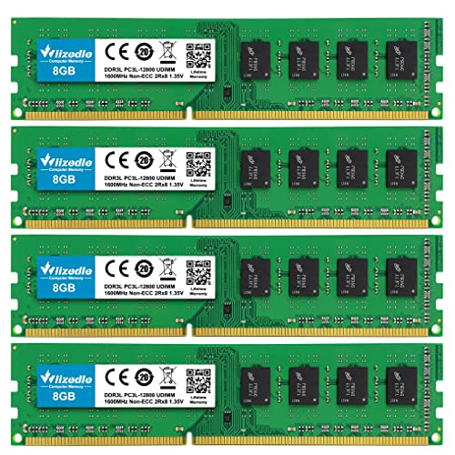 DDR3/DDR3L Desktop Memory RAM 32GB Kit (4x8GB) 1600MHz CL11 U-DIMM Wlizedle PC Computer Arbeitsspeicher PC3L-12800 240-Pin 1.35V/1.5V Non-ECC Unbuffered 2Rx8 Upgrade Desktop Speicher für Rechner, Grün von Wlizedle
