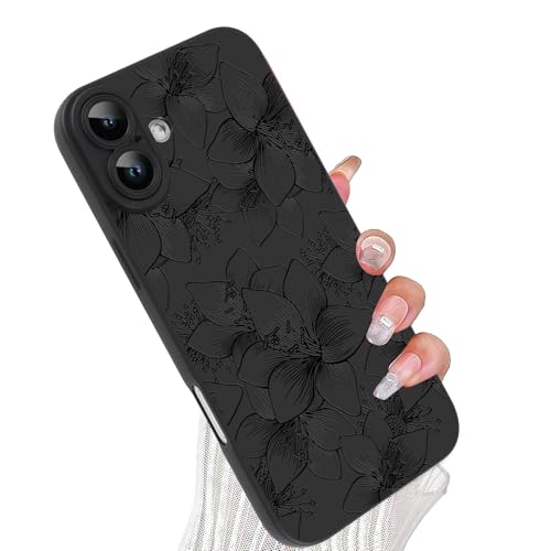 Wlxee Schutzhülle für iPhone 16 Plus, süßes Blumenblüten-Design, weiches TPU, stoßfest, für Damen und Mädchen, schwarze Blume von Wlxee