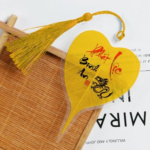 Blattader-Lesezeichen, chinesischer Stil, Lesezeichen mit Quasten-Anhänger, handgefertigt, Blatt-Scho-Dekor, Kinder, Lesezeichen, Freunde von Wmool