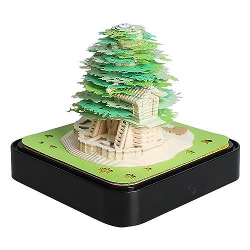 Schreibtisch kalender mit Lichtern, 2024 Kalender 3D Memo Pad Papier Kunst Sakura Baum Kreative 3D Notizblock Papier Schnitzen Geschenk Home Desktop Dekoration von Wmool