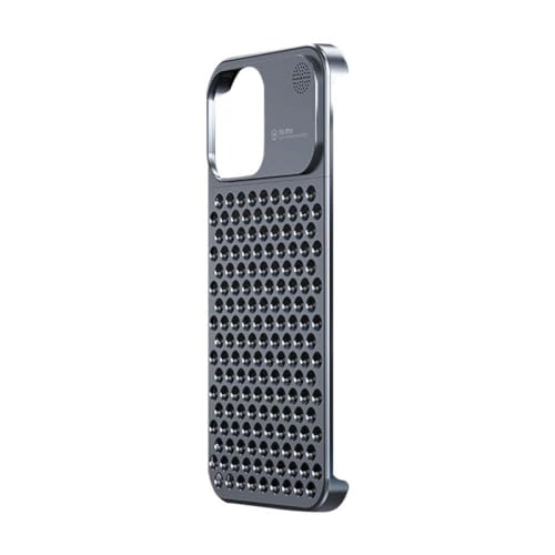 Wmool Metall Wärmeableitung Handyhülle für iphone 15 Pro Max Kühlung Duft Abdeckung Aluminium Hohl W6C1 Randlos Stoßfest grau von Wmool