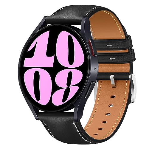 WoPail 20MM Leder Armband für Samsung Galaxy Watch 6 40,44mm/Galaxy Watch 6 Classic 43,47mm/Galaxy Watch 5/5 Pro Lederarmband Ersatzarmband Schlicht Elegant Armbänder für Galaxy Watch 4 Schwarz von WoPail