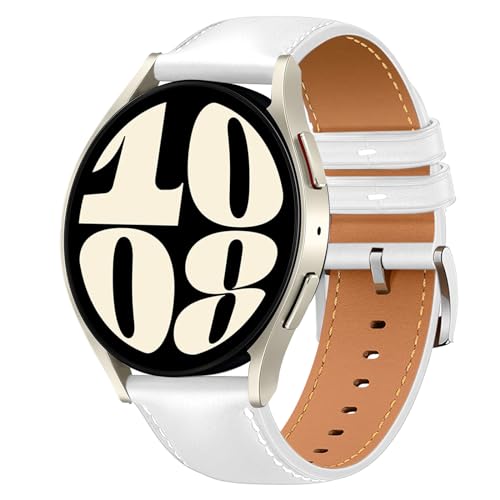WoPail 20MM Leder Armband für Samsung Galaxy Watch 6 40,44mm/Galaxy Watch 6 Classic 43,47mm/Galaxy Watch 5/5 Pro Lederarmband Ersatzarmband Schlicht Elegant Armbänder für Galaxy Watch 4 Weiß von WoPail