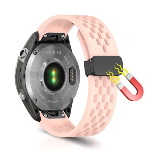 WoPail 20MM QuickFit Silikon Armband für Garmin Fenix 7S Pro/7S Pro Solar/Garmin Fenix 7S/Fenix 6S/Fenix 6S Pro Sport ErsatzArmband Magnetisch für Garmin Approach S70 42 mm/Instinct 2S - Rosa von WoPail