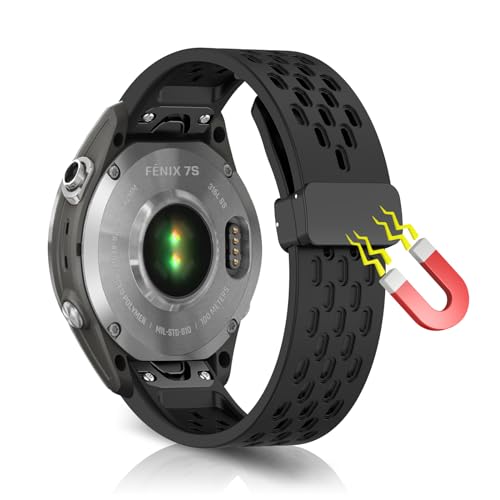 WoPail 20MM QuickFit Silikon Armband für Garmin Fenix 7S Pro/7S Pro Solar/Garmin Fenix 7S/Fenix 6S/Fenix 6S Pro Sport ErsatzArmband Magnetisch für Garmin Approach S70 42 mm/Instinct 2S - Schwarz von WoPail