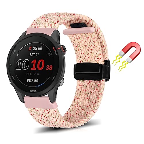 WoPail 22MM Armband Geflochtenes Magnetisch Kompatibel mit Garmin Venu 3/Forerunner 265/vivoactive 4/Venu 2/Forerunne 255 /Forerunner 255 Music Sport Ersatzarmband Nylon für Garmin Active Rosa von WoPail