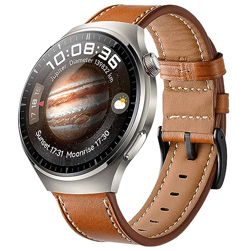 WoPail 22MM Leder Armband für Huawei Watch GT 4 46mm/Huawei Watch 4 46mm/Huawei Watch 4 Pro 48mm/GT 3 46mm/GT 2 46mm, Ersatzarmband Schlicht Elegant Armbänder für Huawei Watch 3/Watch 3 pro Braun von WoPail