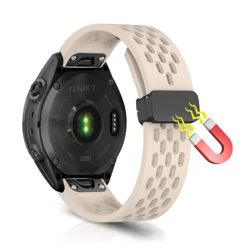 WoPail 22MM QuickFit Silikon Armband für Garmin Fenix 7 Pro/Fenix 7/Garmin Fenix 6 Pro/Fenix 6/Garmin Approach S70 47 mm/Forerunner 965 Sport ErsatzArmband Magnetisch für Garmin Epix 2 Pro - Starlight von WoPail