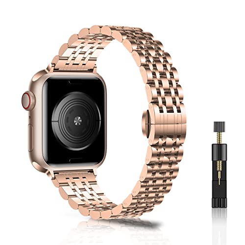 WoPail Armband Damen Kompatibel mit Apple Watch 41mm 40mm 38mm Series 9/8/7/6/5/4/3/2/1, Damen Edelstahl Ersatzarmbänder Prämie Frauen Metall Armbänder für iWatch SE/SE 2 - Roségold von WoPail