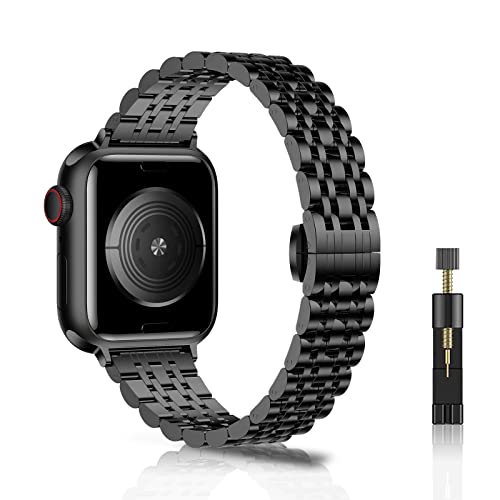 WoPail Armband Damen Kompatibel mit Apple Watch 41mm 40mm 38mm Series 9/8/7/6/5/4/3/2/1, Damen Edelstahl Ersatzarmbänder Prämie Frauen Metall Armbänder für iWatch SE/SE 2 - Schwarz von WoPail