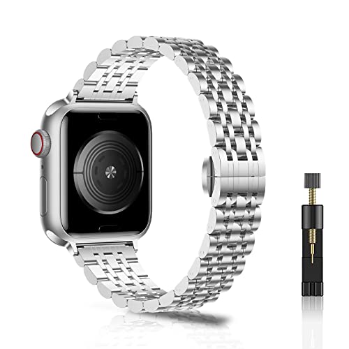 WoPail Armband Damen Kompatibel mit Apple Watch 41mm 40mm 38mm Series 9/8/7/6/5/4/3/2/1, Damen Edelstahl Ersatzarmbänder Prämie Frauen Metall Armbänder für iWatch SE/SE 2 - Silber von WoPail