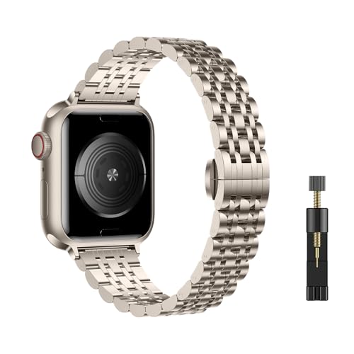 WoPail Armband Damen Kompatibel mit Apple Watch 49mm 45mm 44mm 42mm Series 9/8/7/6/5/4/3/2/1/Ultra 2, Damen Edelstahl Ersatzarmbänder Prämie Frauen Metall Armbänder für iWatch/SE/SE 2 - Starlight von WoPail