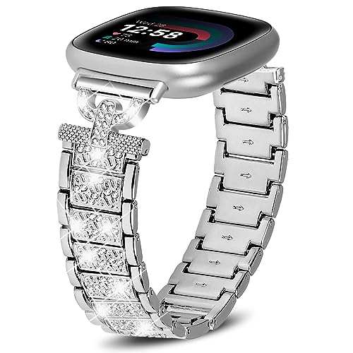 WoPail Armband Damen Kompatibel mit Fitbit Versa 4/Fitbit Versa 3/Fitbit Sense 2/Fitbit Sense, Bling Diamant Ersatzarmband Metall Edelstahl Armbänder für Fitbit Versa 4/Versa 3/Sense 2/Sense Silber von WoPail