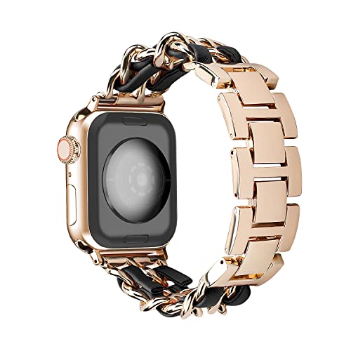 WoPail Armband Kompatibel mit Apple Watch 41mm 40mm 38mm iWatch Serie 10/9/8/7/6/5/4/3/2/1, Metall Edelstahl Glieder Ersatzarmbänder Slim Frauen Armbänder für iWatch SE/SE 2 - (Rosegold + Schwarz) von WoPail