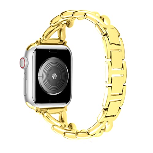 WoPail Armband Kompatibel mit Apple Watch 41mm 40mm 38mm iWatch Serie 8/7/6/5/4/3/2/1, Damen Metall Edelstahl Glieder Ersatzarmbänder Slim Frauen Armbänder für iWatch SE/SE 2 - Gold von WoPail